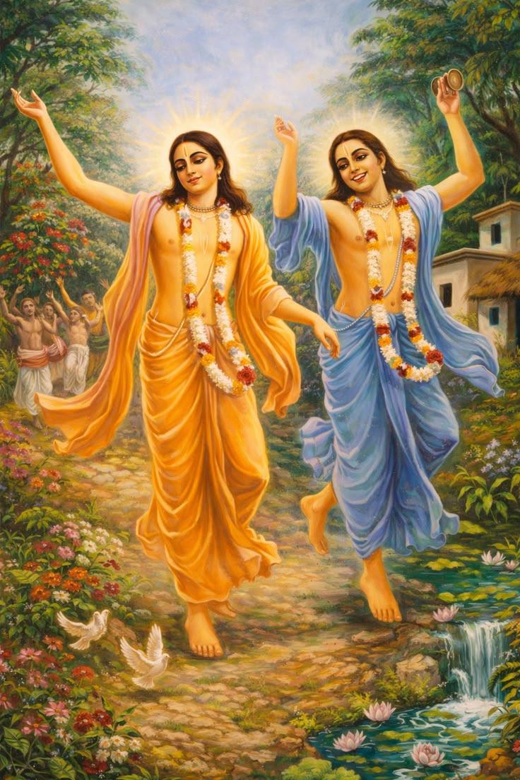 Nitai-Gauranga: Sri Chaitanya Mahaprabhu and Sri Nityananda Prabhu, dancing and chanting the holy names